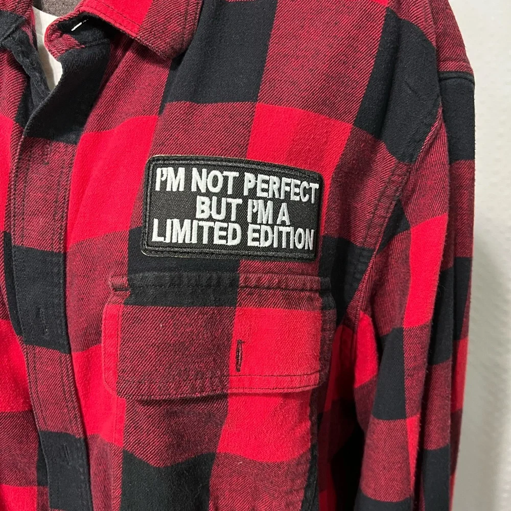 Upcycled Red and Black Plaid Men's Shirt - Picture 3 of 4